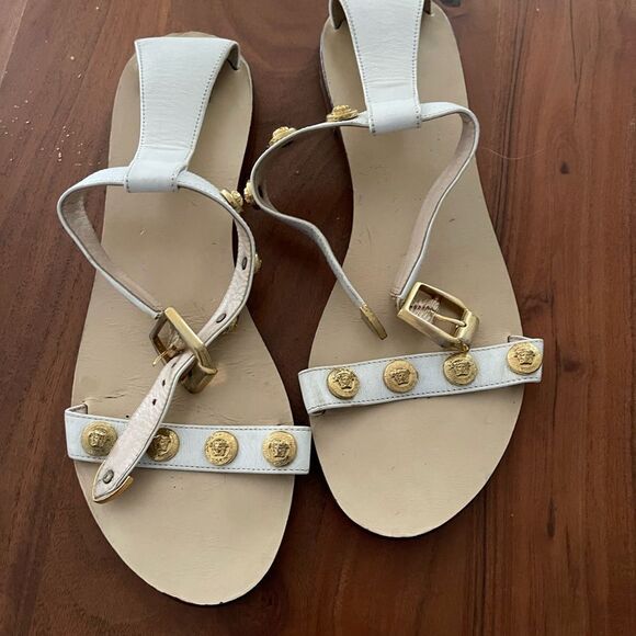 Versace White and Gold Sandals with Gold Embellishments - Picture 3 of 6